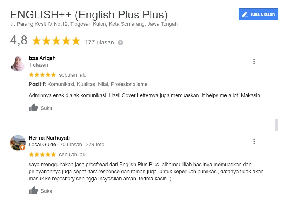 Testimoni Jasa Cover Letter dan Proofread