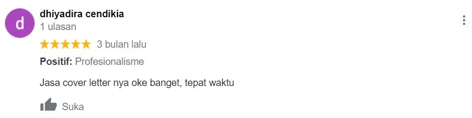 ENGLISH++ - Testimoni Jasa Cover Letter 15