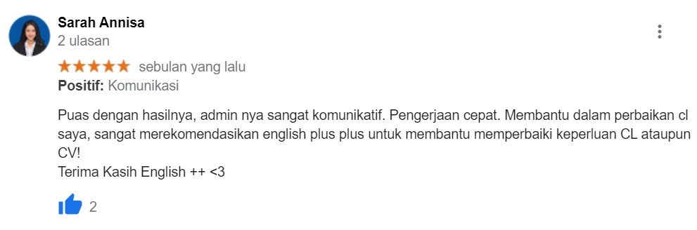 ENGLISH++ - Testimoni Jasa Cover Letter 17