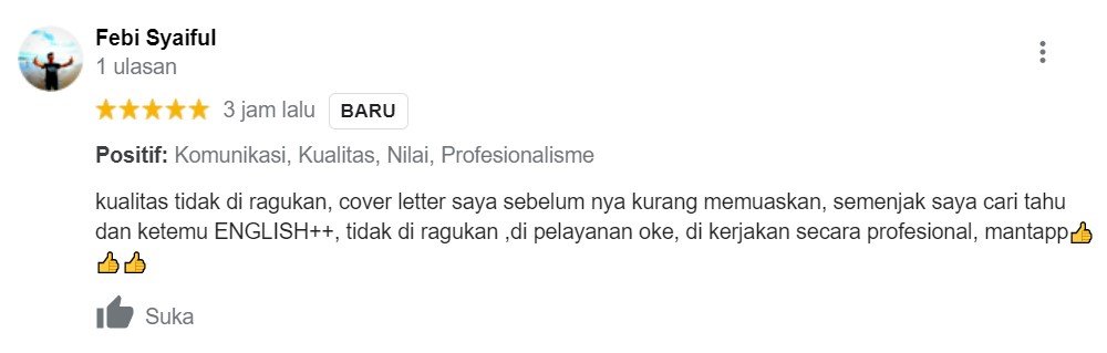 ENGLISH++ - Testimoni Jasa Cover Letter 20