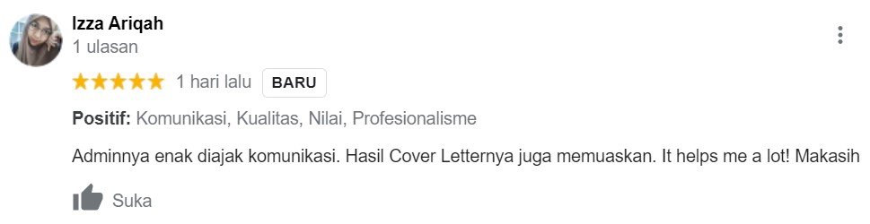 ENGLISH++ - Testimoni Jasa Cover Letter 21