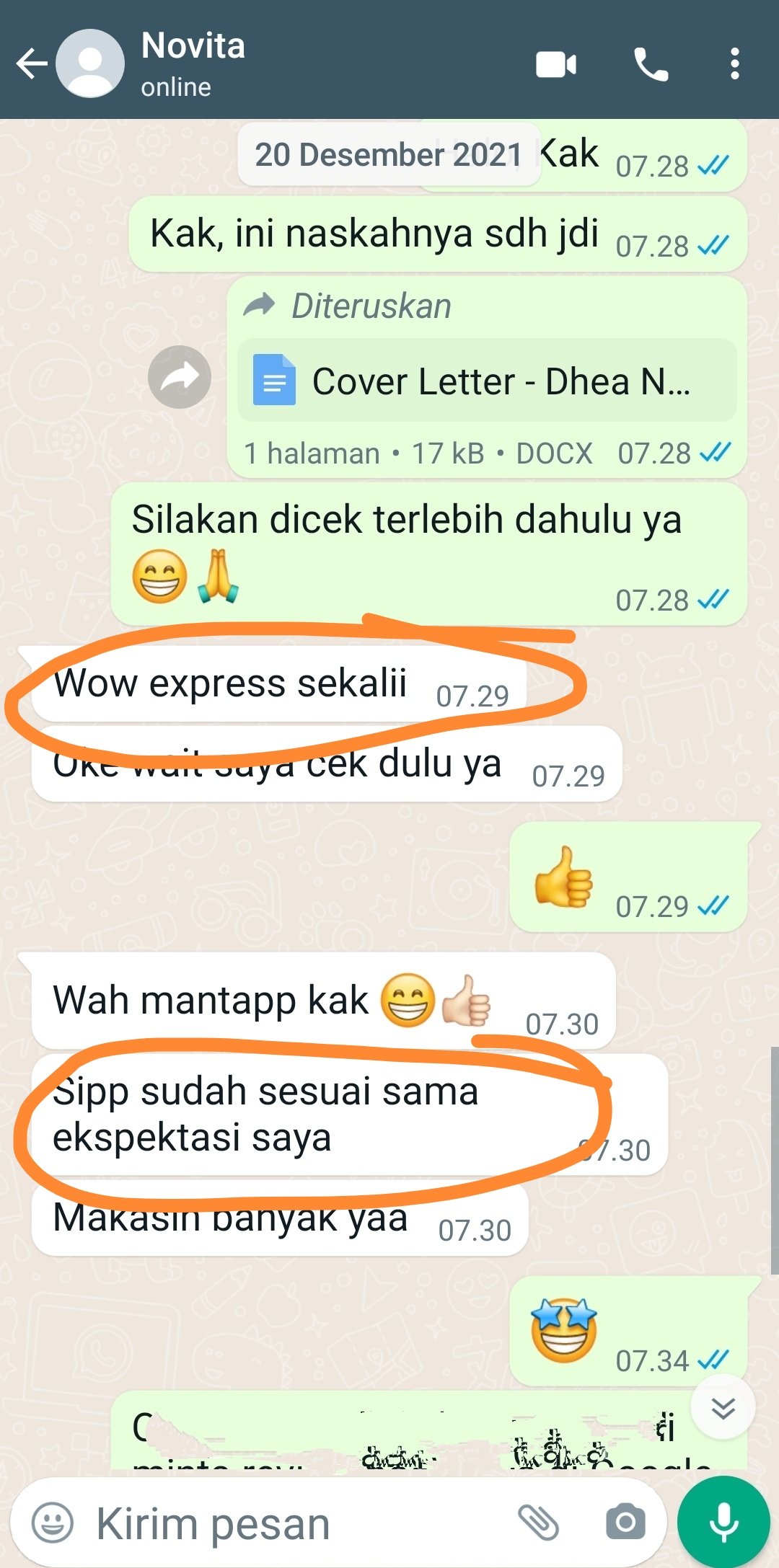 ENGLISH++ - Testimoni Jasa Cover Letter 4