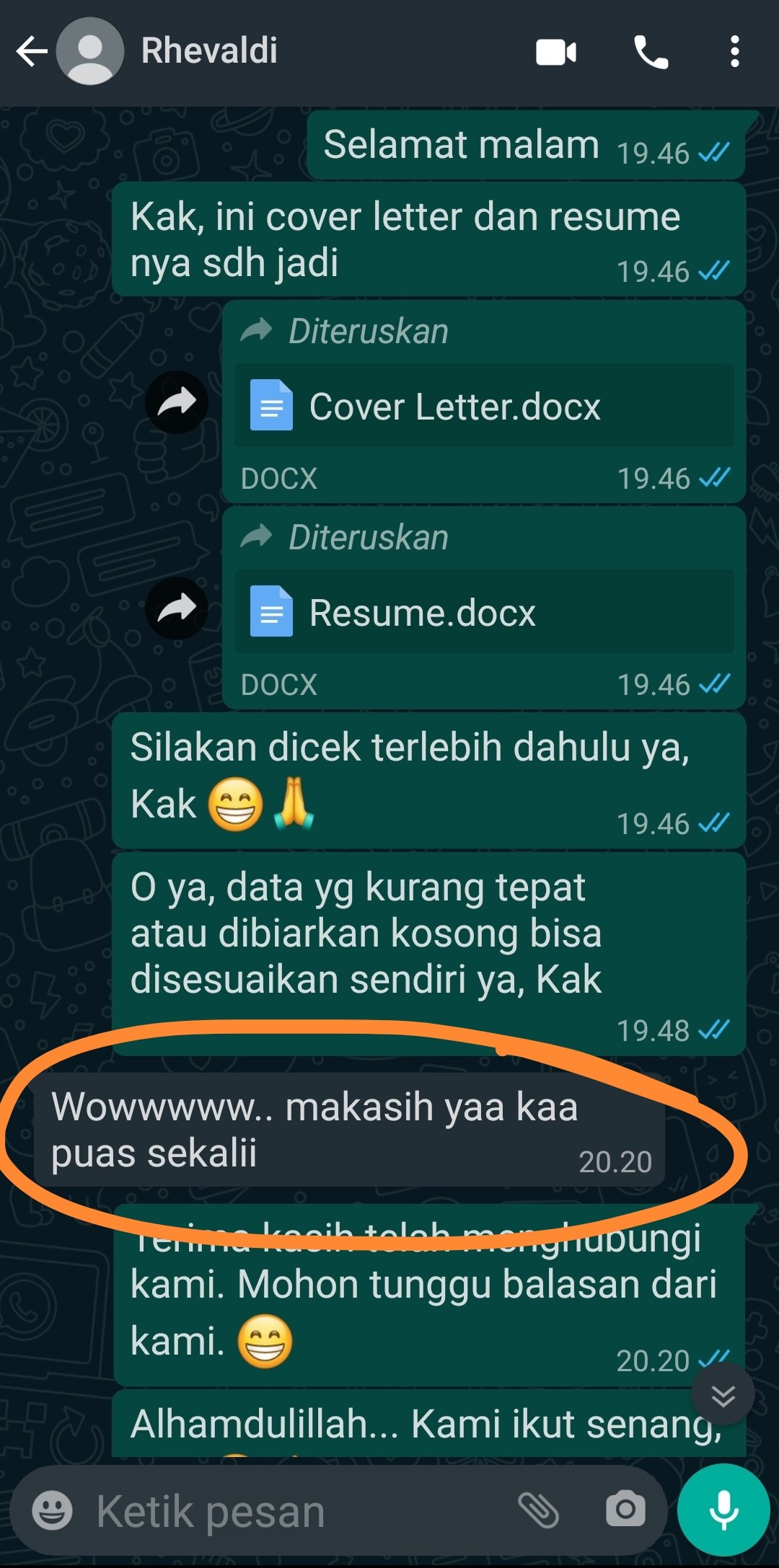ENGLISH++ - Testimoni Jasa Cover Letter 6